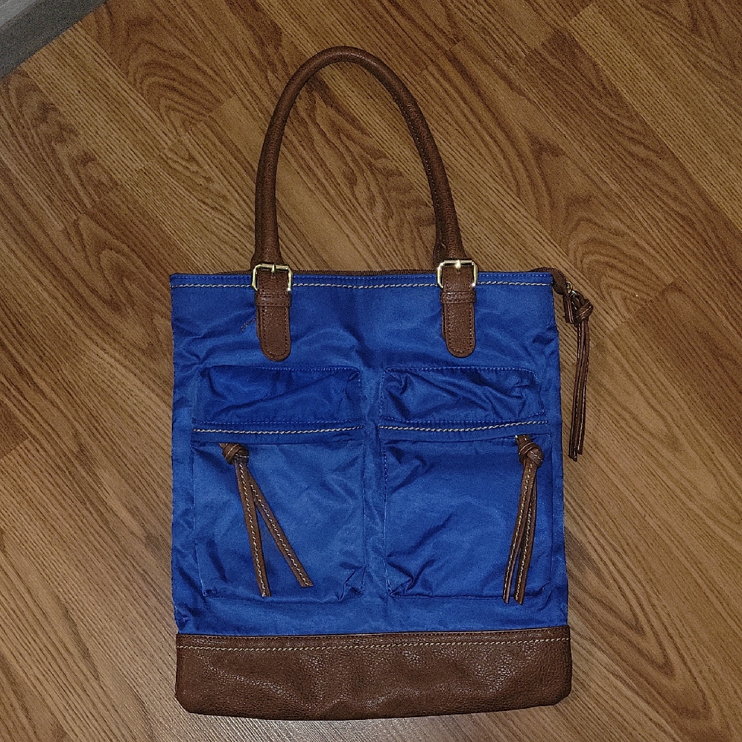 Linea Pelle Zip Tote Bag Blue And Brown